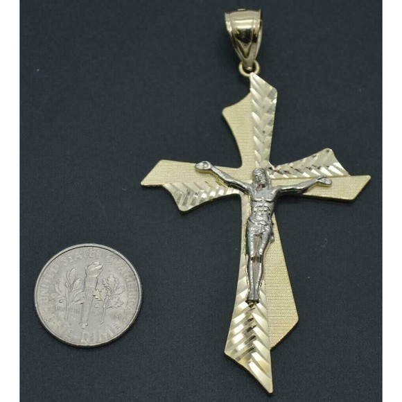 Real Solid 10K Yellow Gold Diamond-Cut Cross Charm Diamond-Cut Pendant 5.8gr - Picture 2 of 5